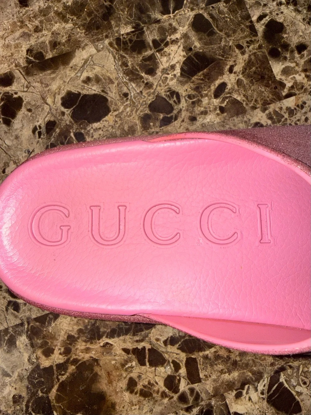 Gucci Pink Glitter GG Platform Slides Sandals I 36 Authentic